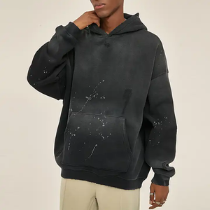 Sweat à capuche de luxe en coton délavé au soleil avec épaules tombantes, sweat à capuche noir surdimensionné polaire 400g - Product Image 3