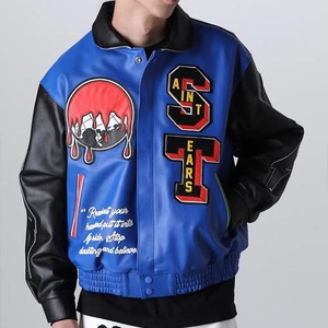Stylish Men's Winter Genuine Leather Waterproof Varsity Jacket Manufacturer Custom Embroidered Chenille Patch Zippered PU Jacket - Product Image 4
