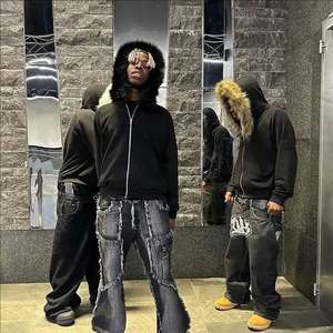 Custom Mens <b>Hoodie</b> 500 Gsm Blank Heavyweight Oversized French Terry Fur Hood Cropped Boxy Oversized <b>Full</b> <b>Zip</b> <b>up</b> <b>Hoodie</b> - Product Image 4