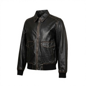 Chaqueta Bomber de Cuero de Oveja Negra para Hombre al por Mayor |   Chaqueta de Piloto Clásica de Cuero Genuino, Tallas Grandes, Ecológica y Transpirable - Product Image 1