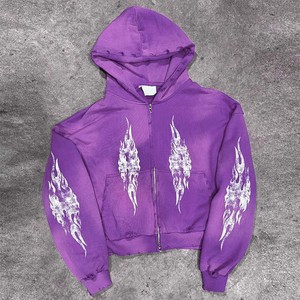 Service OEM Fabricant Personnalisé – Sweat à Capuche Zippé en Polaire Épaisse, Effet Vieilli et Délavé à l'Acide, 100% Coton, Idéal Hiver - Product Image 4