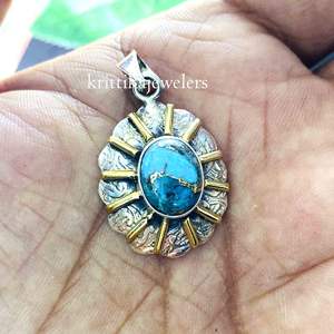 Colgantes y dijes de joyería fina de Plata de Ley 925, colgante de piedra preciosa turquesa de corte ovalado Natural con joyería al por mayor de latón - Product Image 2