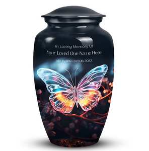 Urne papillon rayonnante mémorial papillon rougeoyant pour cendres humaines avec nom noir crémation urne funéraire personnalisée papillon - Product Image 1