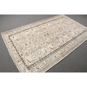 Tapis vintage 5,1x8,2 pieds, grand tapis turc, tapis en laine blanc patchwork - Product Image 5