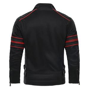 Veste en cuir PU coupe ajustée pour hommes, col en O givré, col montant, tissu en toile, marque de mode moto - Product Image 2