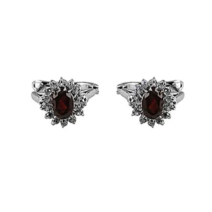 Boutons de manchette et pinces à cravate en argent avec grenat et accent onyx, style classique, sertissage griffe, bijoux de mariage pour homme, cadeau en argent sterling doré - Product Image 1