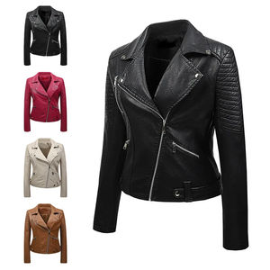 Moda Casual Street Slim Fit motocicleta corta PU cuero mujer chaqueta cuero de vaca genuino - Product Image 6