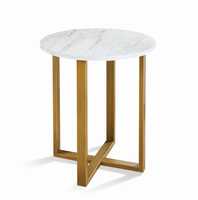Table basse ronde moderne avec plateau blanc et base en métal doré, plateau en marbre, design contemporain, meubles de salon