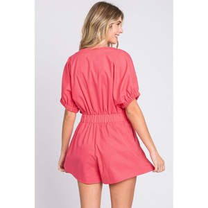 Tuta Intera da Donna GeeGee in Lino con Mezza Abbottonatura e Scollo a V, Vita Alta, Vestibilità Slim, Traspirante, Stampa Fantasia, Casual/Club, per Fitness Estivo - Product Image 2