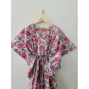 Kaftan en coton imprimé à la main, élégant et décontracté, robe longue pour femme, design tendance pour les sorties en club, Vinayakam - Product Image 2
