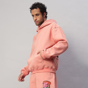 De gran tamaño Drop Shoulder Pullover Hoodies Custom Peach Fleece con bolsillo 100% algodón Patrón sólido Diseño Su logotipo de texto - Product Image 2