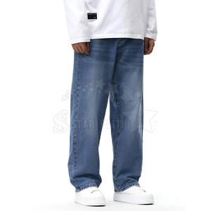 Men's Casual Breathable Cotton/Polyester Mid Waist Baggy <b>Jeans</b> with Custom Logo Color & Design Options Summer - Product Image 5