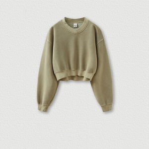 Fashion Womens Vintage Acid Wash Cropped Sweatshirt | Retro <b>Distressed</b> V Neck Fleece <b>Top</b> - Product Image 5