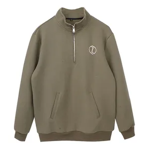 Qianzun ar camada 1/4 zip hoodie cor sólida 100% algodão pullover personalizado bordado trimestre zip meia zip camisola homens