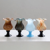 Vases en verre soufflé à la bouche Bixuan avec bord festonné en forme de pétale, ambre, turquoise, bleu glace, crème, orange, porte-fleurs, décoration de centre de table de mariage