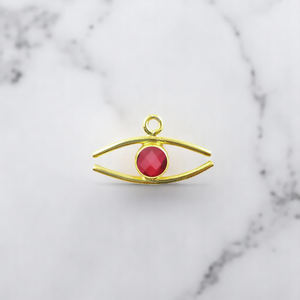 925 Sterling Silver <b>Evil</b> <b>Eye</b> Marquise Connector with Pink Tourmaline Gemstone Faceted Diamond for Children's Jewelry Making - Product Image 1