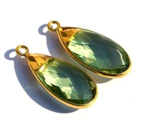 Oro galvanizado Trim verde amatista cuarzo facetado pera colgante bisel conjunto DIY estilo Vintage joyería suministros - Product Image 1