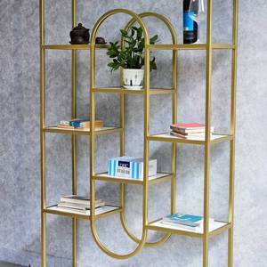 ชั้นวางของตกแต่งแบบตั้งพื้น KINO ขนาด 200x30x180 ซม. โครงเหล็กพร้อมท็อปไม้ (KTB68105) สำหรับห้องนั่งเล่น - Product Image 6