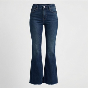 Custom <b>Women</b> High Waist Bell Bottom Wide Leg <b>Jeans</b> Breathable Cotton Fashion Wear Flared Style Premium Trendy Ladies Trousers - Product Image 1