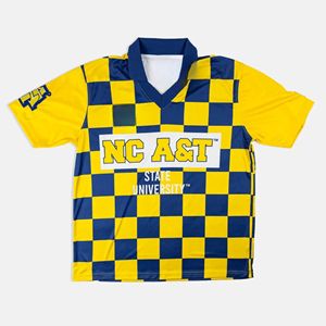 Camiseta de fútbol de tablero de ajedrez de Carolina del Norte, 100% algodón, logotipo frontal impreso, tela de punto transpirable de talla grande, informal - Product Image 1