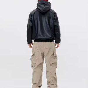 OEM Custom Logo Men <b>Leather</b> Hoodie <b>Jacket</b> <b>Women</b> Embroidered functional PU <b>Leather</b> Hoodie Sweatshirt - Product Image 3