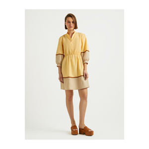 Uzun Kollu <span class=keywords><strong>Ka</strong></span>çı<span class=keywords><strong>k</strong></span> Yakalı Koton Elbise abiti Casual prodotto - Product Image 1