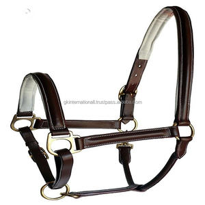 Novedad en productos de carreras ecuestres de caballos, cabestro de cuero negro acolchado blanco Premium con herrajes de latón ajustables - Product Image 4