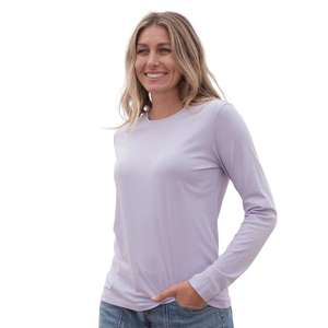 Camiseta de Manga Larga con Cuello Redondo para Mujer, Color Morado Deslavado, Algodón Orgánico de Lujo, Preencogido, Certificado GOTS, Ajuste Clásico, Suave y Premium - Product Image 6