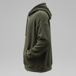 Sudadera con Capucha de Invierno para Hombre, Personalizada, de Felpa Verde Oliva de 360 g/m², Estilo Urbano Desgastado, Corte Regular, con Orificios para los Pulgares - Product Image 3