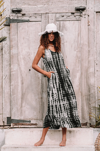 Vestido Maxi Bohemio con Estampado Floral Tie Dye, Nuevo Modelo 2023, Cuello en V, Sin Mangas, Cintura Elástica, Silueta en A, Viscosa/Algodón - Product Image 2