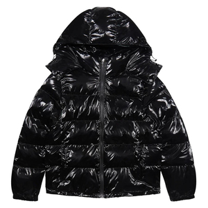Veste d'hiver pour hommes de créateur en coton bouffant uni avec bulle brillante rembourrée Softshell style Hip Hop fermeture à glissière avec logo sur le devant - Product Image 1