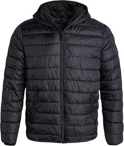 Doudoune noire personnalisée pour hommes avec col à capuche en toile légère et décoration de poches Conception de bulles de confort - Product Image 1