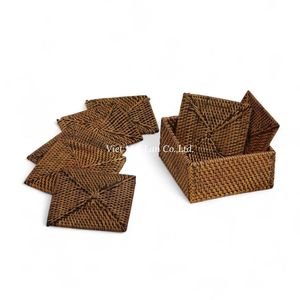 Sustainable Handmade Bohemian Style Rattan <b>Coaster</b> <b>Set</b> with Storage Tray Made From Natural Material Made in Vietnam for Home Use - Product Image 2