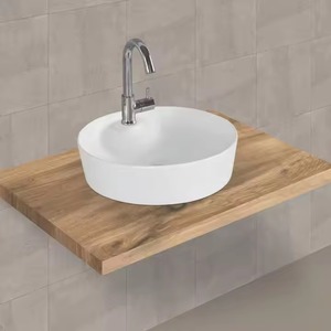 Lavabo de table blanc Lavabo à main moderne classique Lavabo à surface solide Vanité de salle de bain Évier à montage sur robinet monotrou - Product Image 6