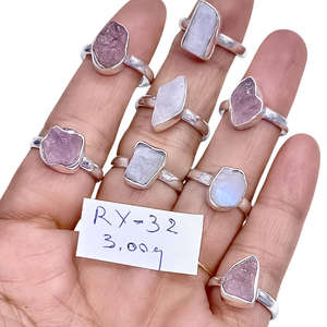 925 Sterling Silver Rainbow Moonstone and Rose Quartz Rough Gemstone Handmade Ring Bulk Wholesale Price Jewelry - Product Image 2