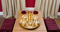Service de table traditionnel indien, assiettes et bols en laiton artisanal avec cuillère en verre, magnifique vaisselle, cadeau pour le dîner