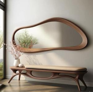 Miroir mural en bois asymétrique en noyer, forme compacte, entrée, salle de bain, art déco, fait à la main, écologique, léger, décoration intérieure - Product Image 1