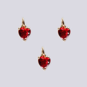 Pendentif en forme de cœur en quartz rubis 6mm pierre de naissance avec CZ 925 argent sterling ensemble de broches or vermeil breloque plaquée rhodium - Product Image 1