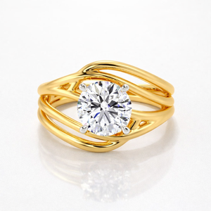 14K Gold Moissanite Diamond Solitaire <b>Ring</b> Round Cut with Elegant 14k Gold Band - Product Image 2