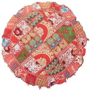 印度棉质拼接地板枕套绣花圆垫