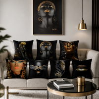 Housse de coussin décorative en polyester doux, motif portrait d'une femme africaine avec foulard, noire, pour canapé