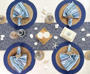 Round Verona Woven Jute Cotton Braided Placemat for Dining <b>Table</b> Decor Wedding Family Gatherings Parties With <b>Blue</b> Border - Product Image 5