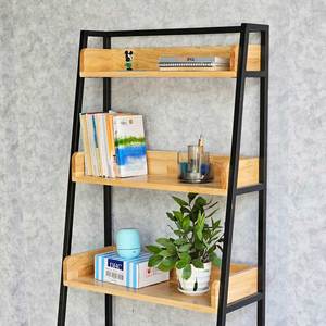 Étagère décorative autoportante KTB68175 au design moderne, 64x36x160cm, avec armoire, en bois de caoutchouc et structure en fer, bibliothèque - Product Image 6