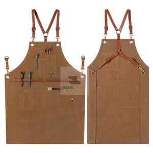 Delantales de salón de peluquería personalizados de alta calidad Delantal de cuero de calidad de material de algodón y mezclilla para barberos - Product Image 5