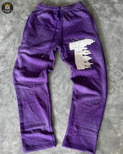 Pantalon droit à jambes larges en strass brillant vintage pour hommes Long cordon Streetwear vêtements pantalon en strass - Product Image 3