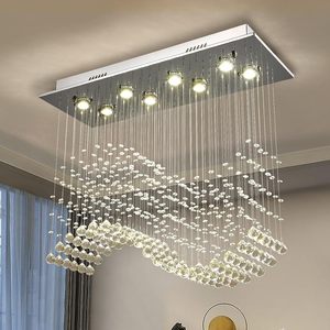 Candelabro de cristal 8 luces Rectángulo Montaje empotrado Luz de techo Onda Gota de lluvia Iluminación colgante de cristal - Product Image 1