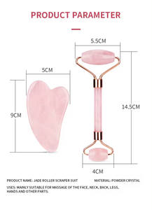 Commercio all'ingrosso di <span class=keywords><strong>pietra</strong></span> naturale quarzo <span class=keywords><strong>rosa</strong></span> <span class=keywords><strong>giada</strong></span> rullo viso corpo completo manuale Gua Sha Set di strumenti di massaggio - Product Image 6