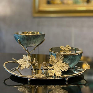 Brûleur d'encens de conception de forme de branche feuillue d'or fantaisie métal nordique Mubkhar décoration religieuse utilise l'ornement - Product Image 1