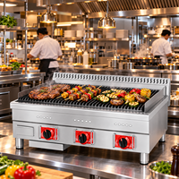 Grill au gaz commercial à pierres de lave, barbecue en acier inoxydable à pierres volcaniques, 3 brûleurs GPL pour restaurant
