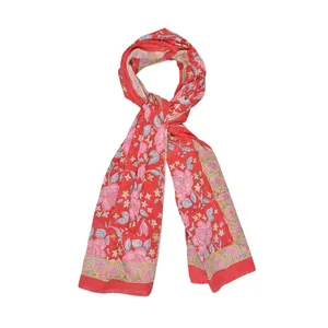 Hand block Printed Scarf red floral 100% cotton scarves printed scarves